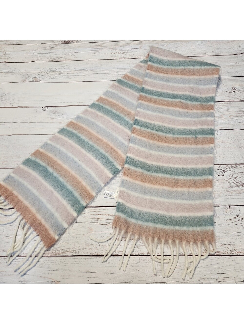 Anthropologie Striped Soft Fuzzy Scarf with Fringe